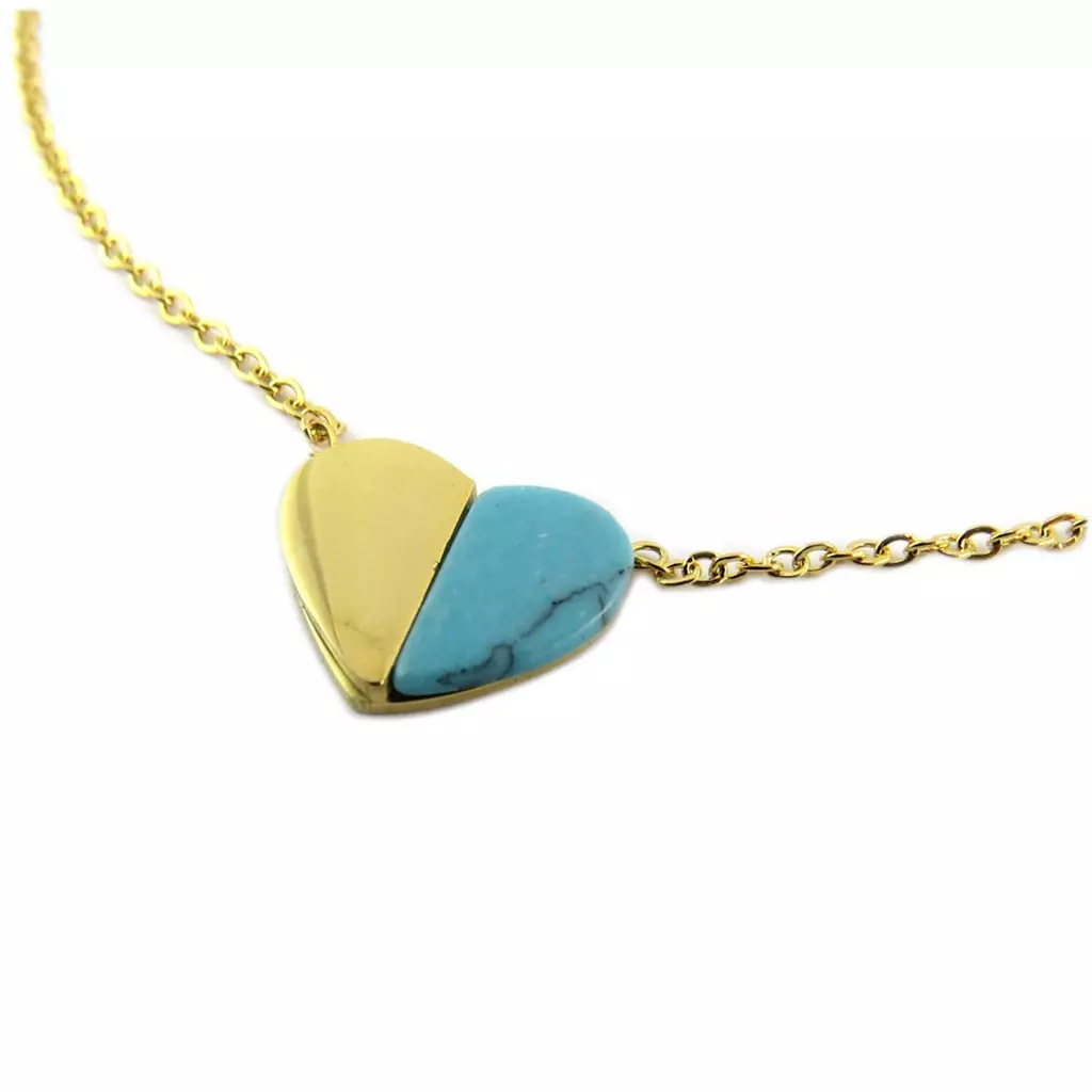les trésors de lily Collier acier 'Love' turquoise doré 12x9 mm [P8094]