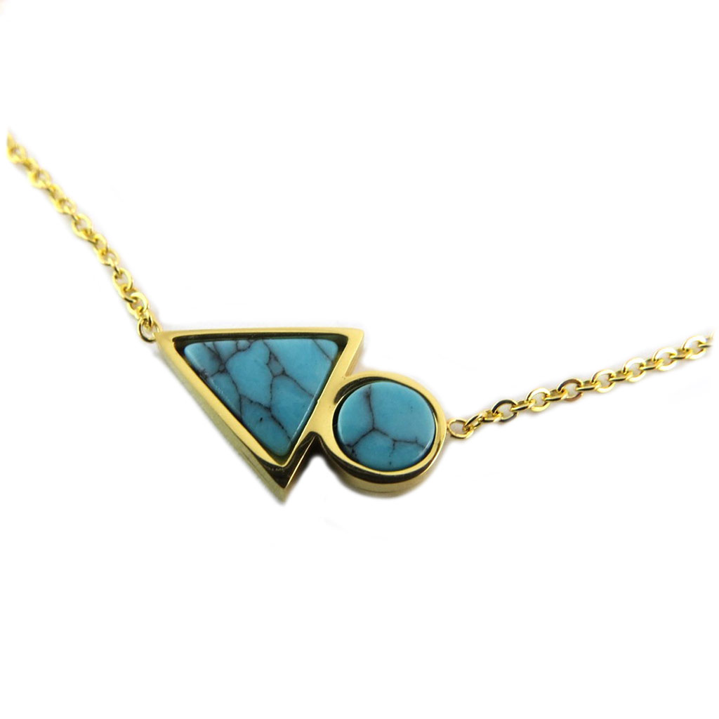 Collier acier \'Boho\' turquoise doré - 15x9 mm - [P8096]