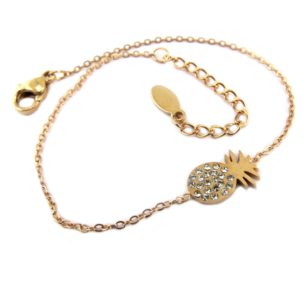 Bracelet acier \'Ananas\' blanc doré rosé - 12x6 mm - [P8168]