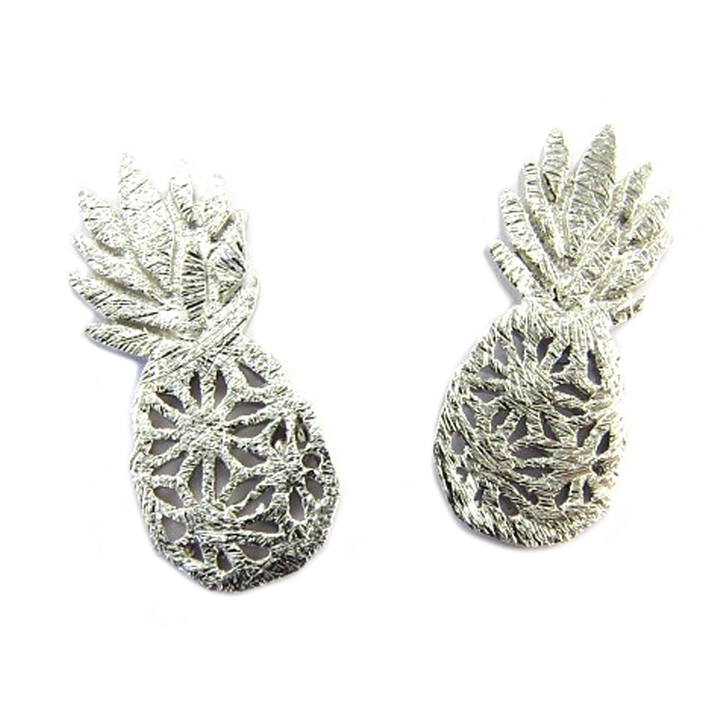 Boucles artisanales \'Ananas\' argenté - 17x7 mm - [P8191]