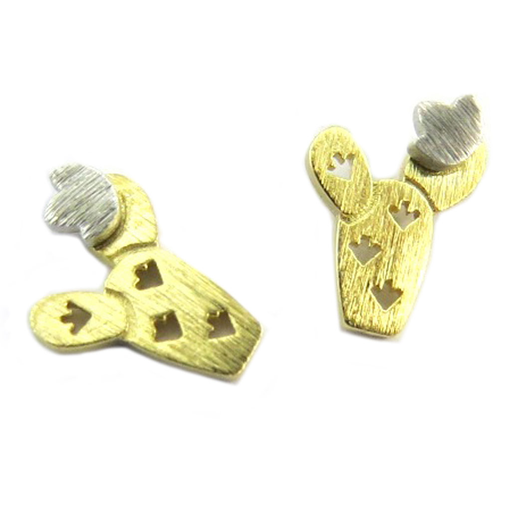 Boucles artisanales \'Cactus\' doré argenté - 12x9 mm - [P8194]