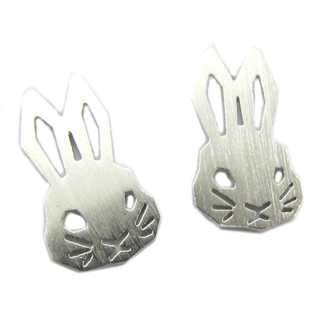 Boucles artisanales \'Lapin\' argenté - 15x11 mm - [P8204]