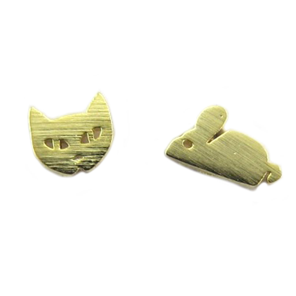 Boucles artisanales \'Chat & Souris\' doré - chat 5x4 mm, souris 7x4 mm - [P8216]