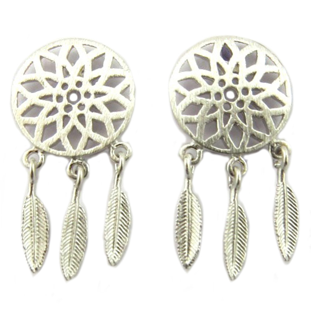 Boucles artisanales \'Boho\' (dreamcatcher) argenté - 20x10 mm - [P8226]