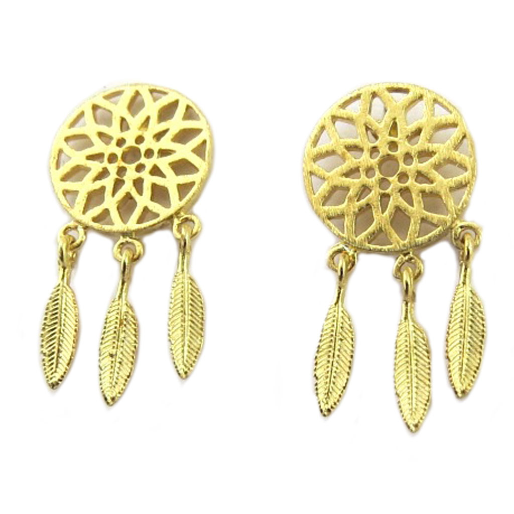 Boucles artisanales \'Boho\' (dreamcatcher) doré - 20x10 mm - [P8227]