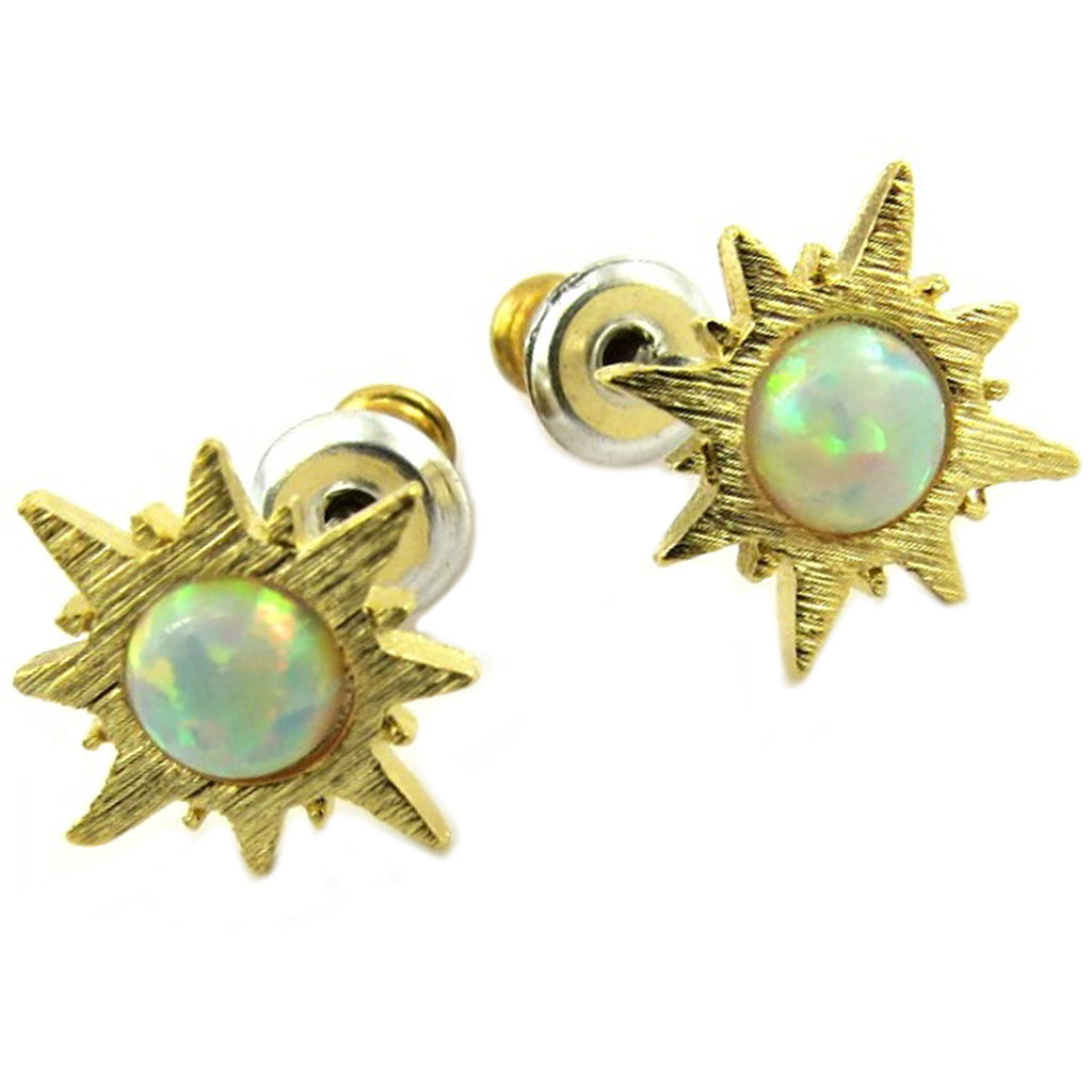 Boucles artisanales \'Soleil\' opale doré - 10x10 mm - [P8228]