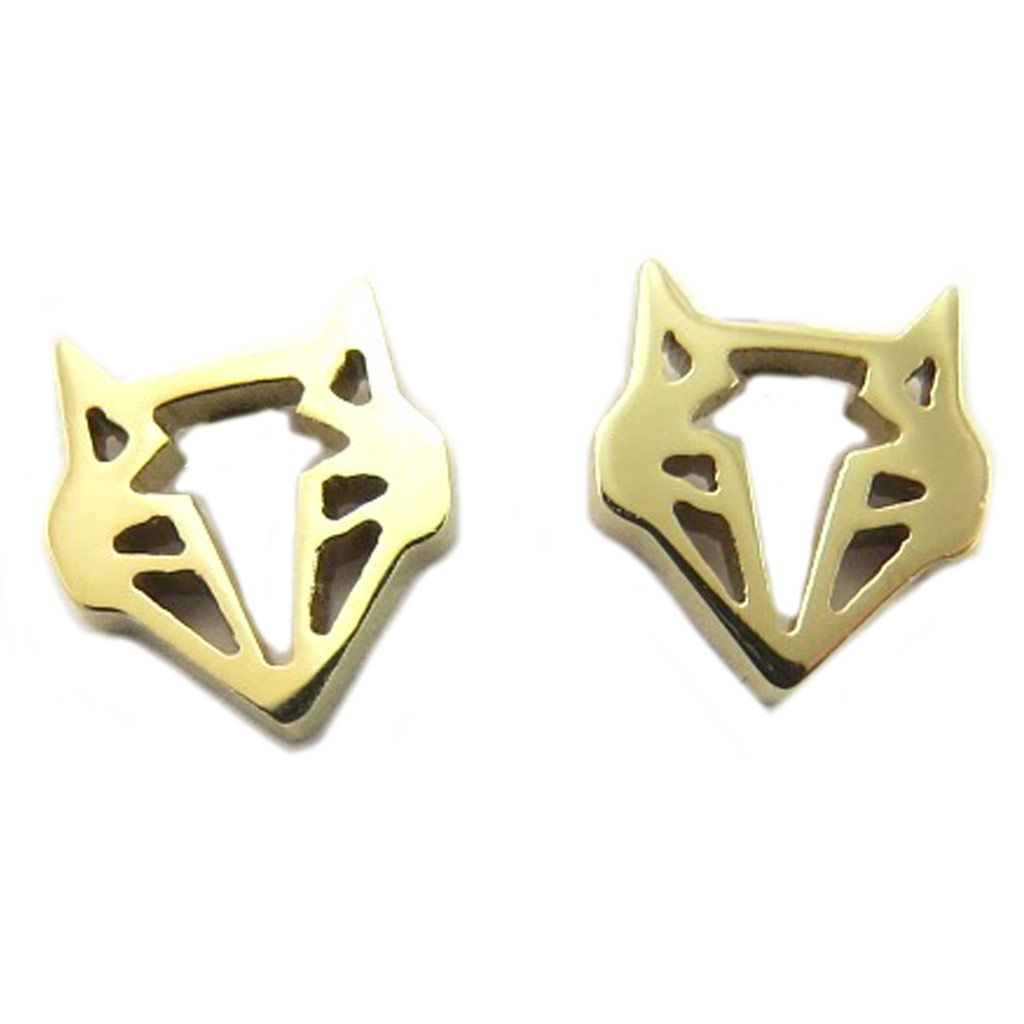 Boucles artisanales acier \'Origami\' (renard) doré - 8x7 mm - [P8233]