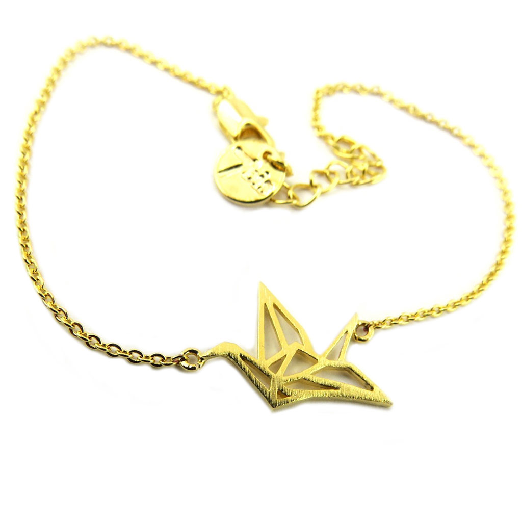 Bracelet artisanal \'Origami\' (oiseau) doré - 15x12 mm - [P8234]