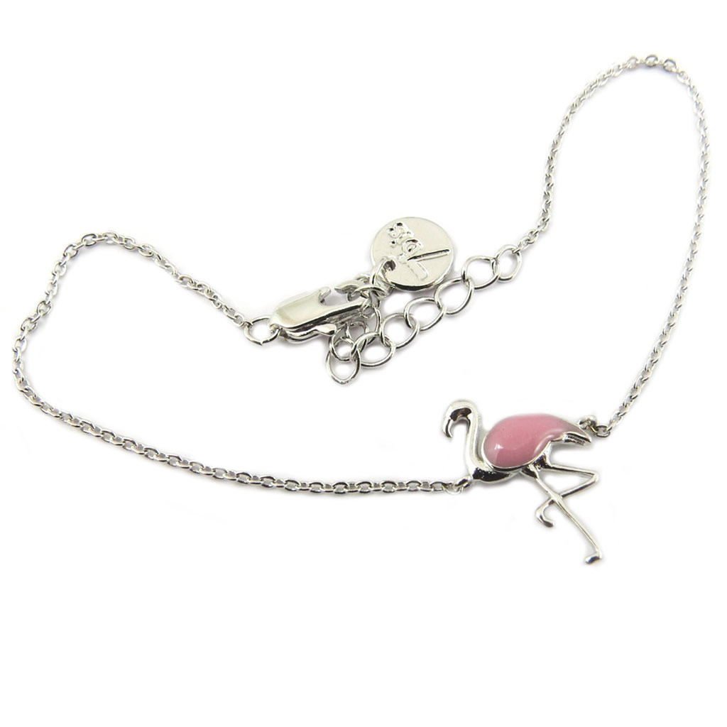 Bracelet artisanal \'Flamant Rose\' rose argenté - 18x10 mm - [P8239]