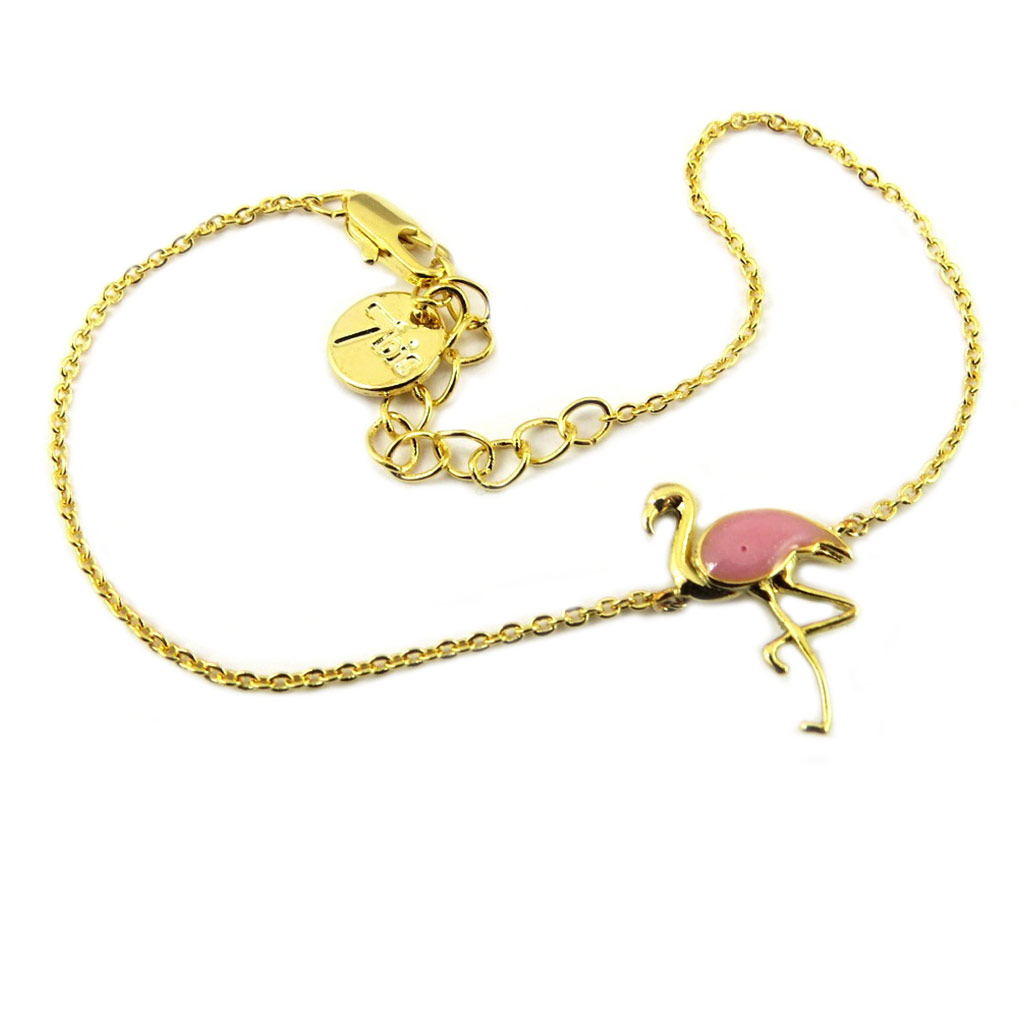 Bracelet artisanal \'Flamant Rose\' rose doré - 18x10 mm - [P8240]