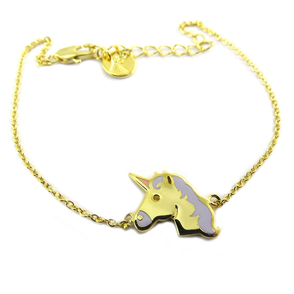 Bracelet artisanal \'Licorne My Unicorn\' mauve doré - 14x13 mm - [P8249]