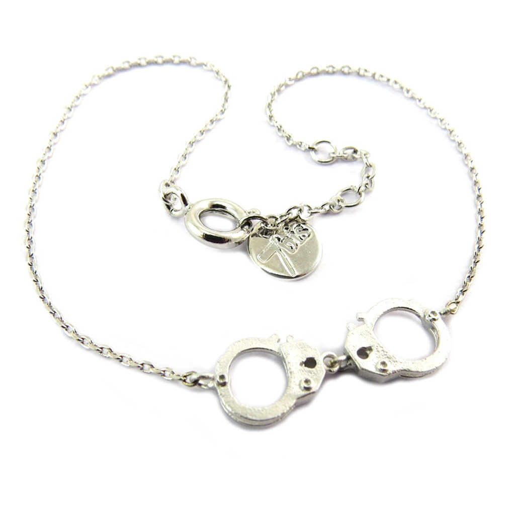 Bracelet artisanal \'Menottes\' argenté - 20x8 mm - [P8255]