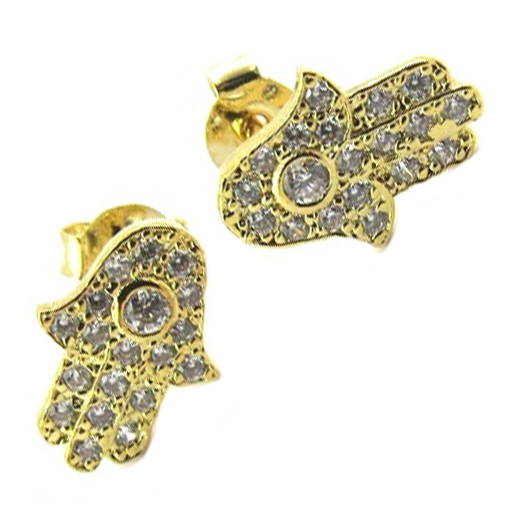 Boucles artisanales \'Main de Fatma\' blanc doré - 10x7 mm - [P8276]
