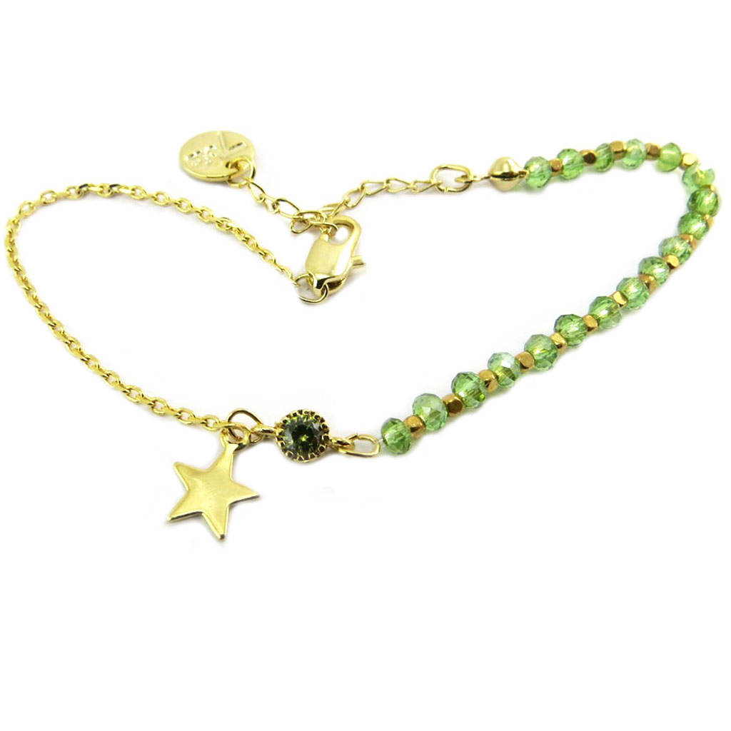 Bracelet artisanal \'Une Etoile est Née\' vert doré -  6x6 mm - [P8291]