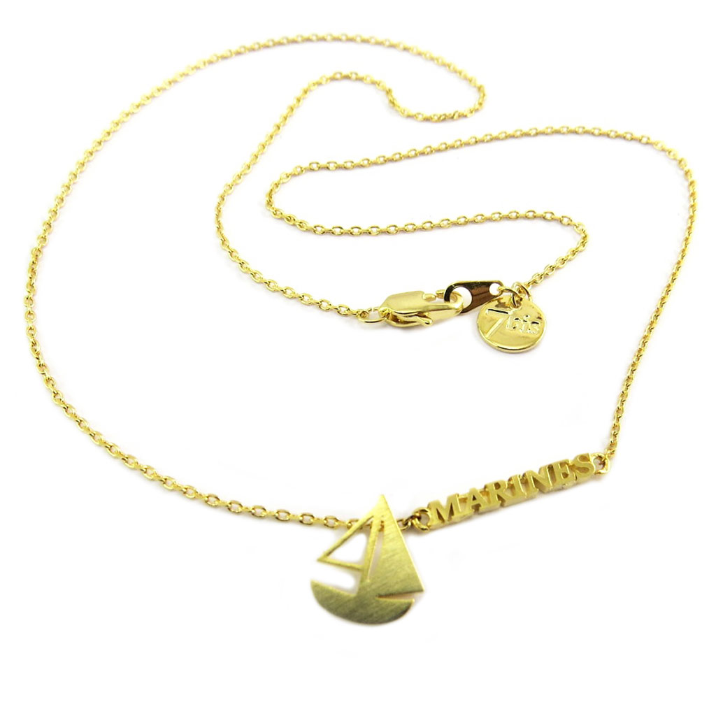 Collier artisanal \'Monde Marin\' doré (bateau) - 10x9 mm - [P8296]