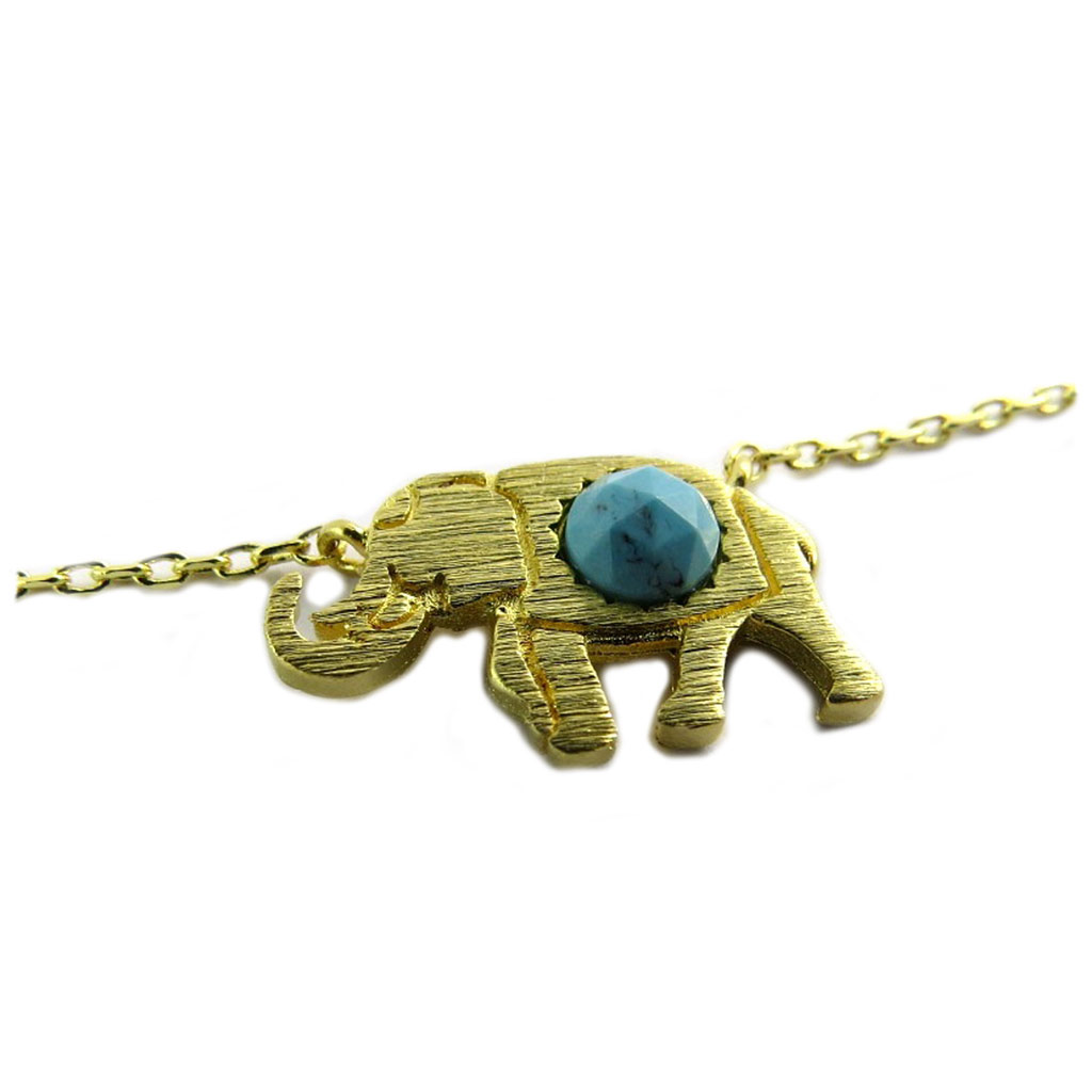 Collier artisanal \'Elephant Indien\' turquoise doré - 16x8 mm - [P8331]