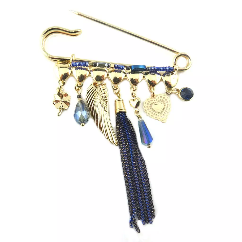 les trésors de lily Broche Créateur 'Acapulco' bleu doré 90x75 mm [P8408]
