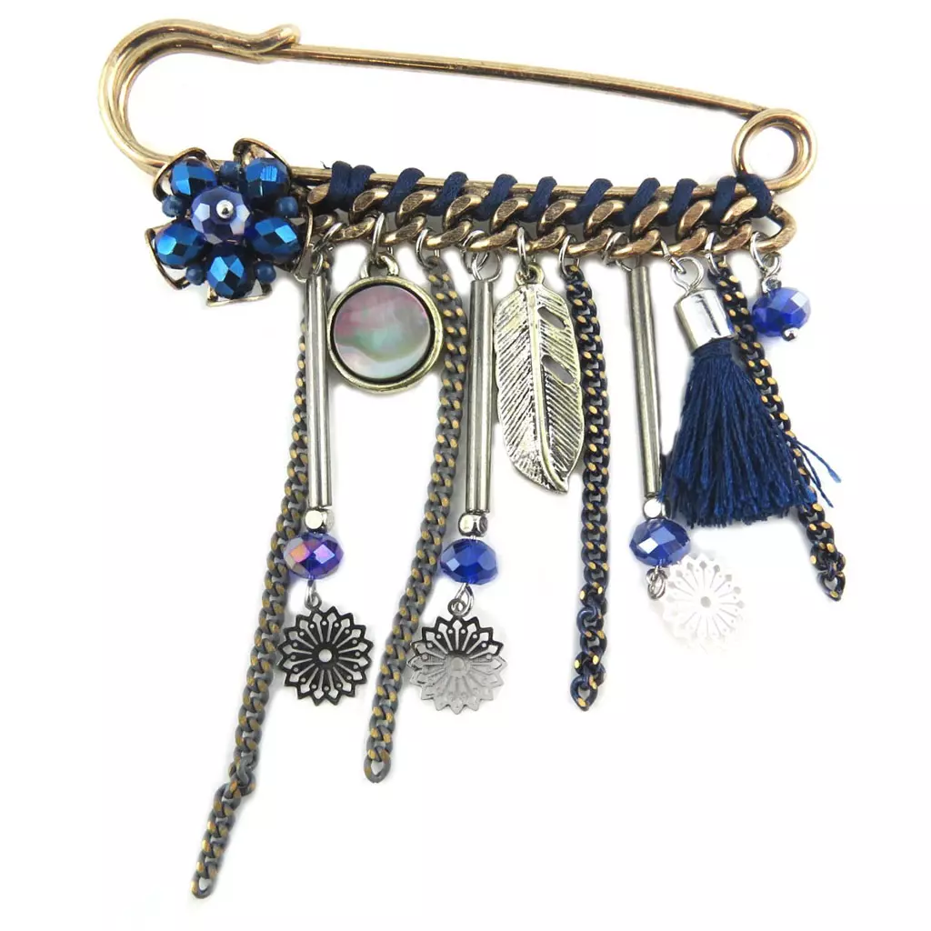les trésors de lily Broche Créateur 'Acapulco' bleu doré 85x75 mm [P8412]