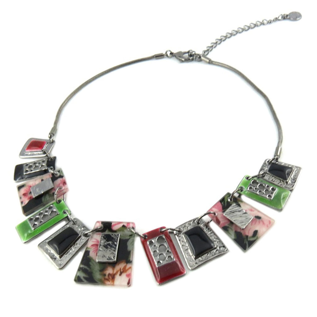 Collier Créateur \'Acapulco\' vert rouge - 30 mm - [P8425]