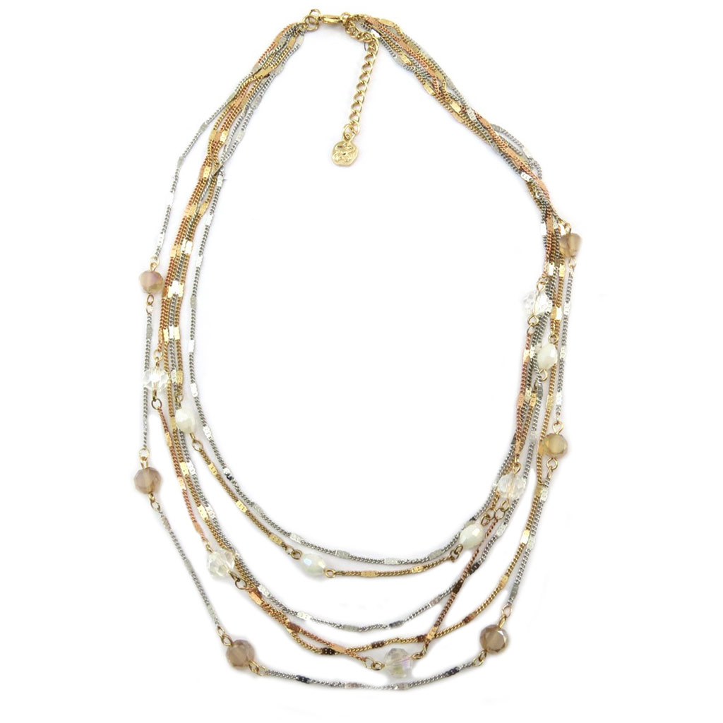 Collier Créateur \'Acapulco\' beige doré - 6 rangs - [P8441]