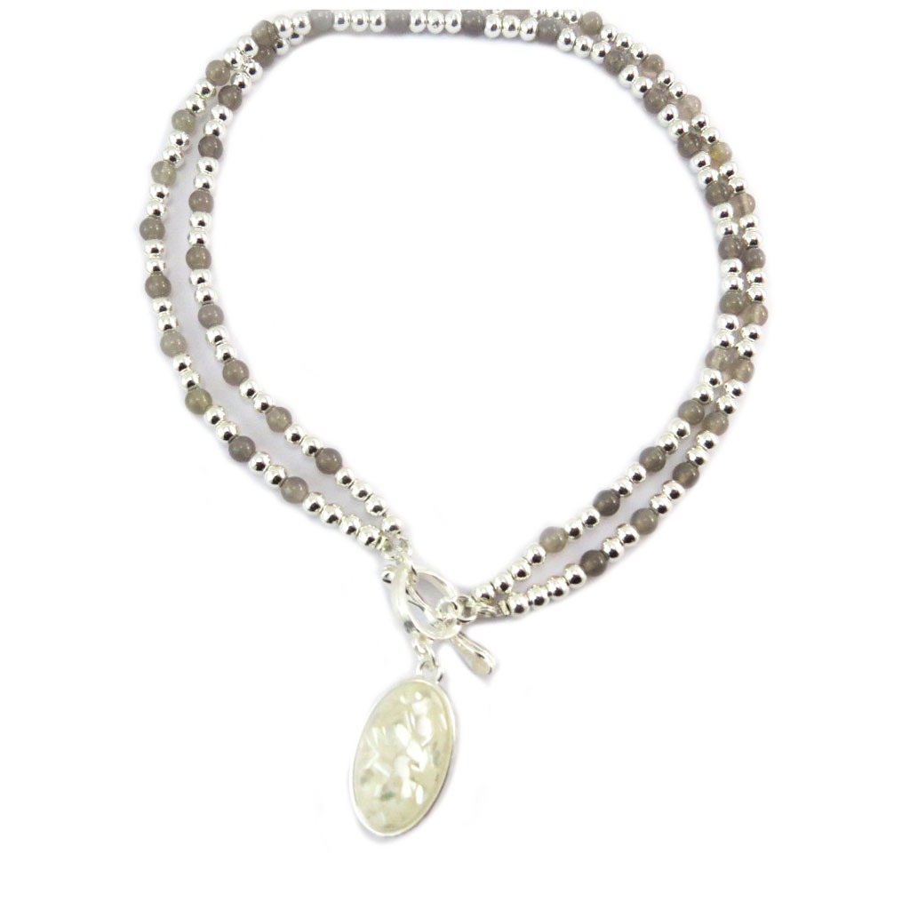Collier créateur \'Scarlett\' gris argenté - 2 rangs, 30x20 mm - [P8482]