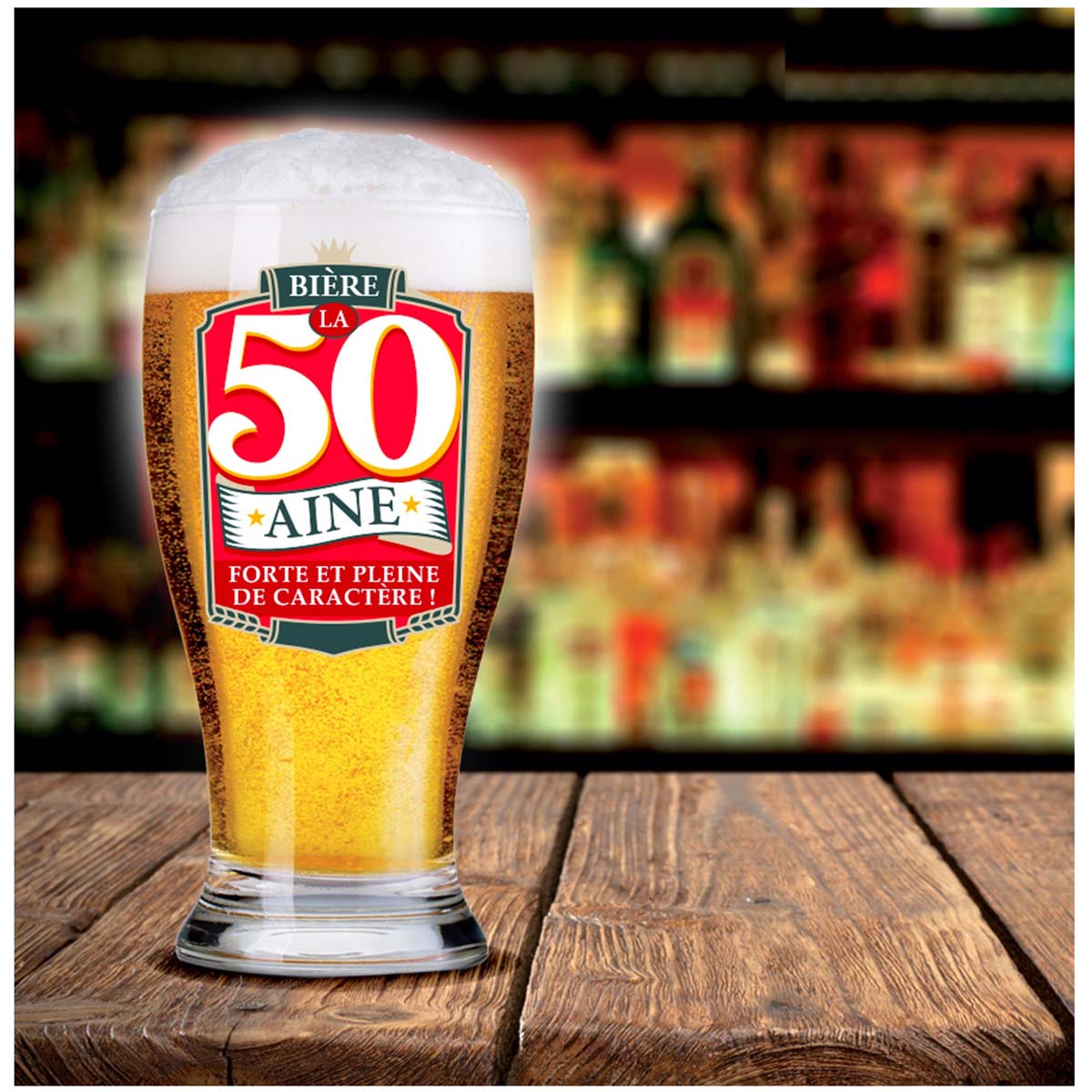Verre à bière \'50 ans\' (Forte et pleine de caractère !)  - 16x8 cm - [P8545]
