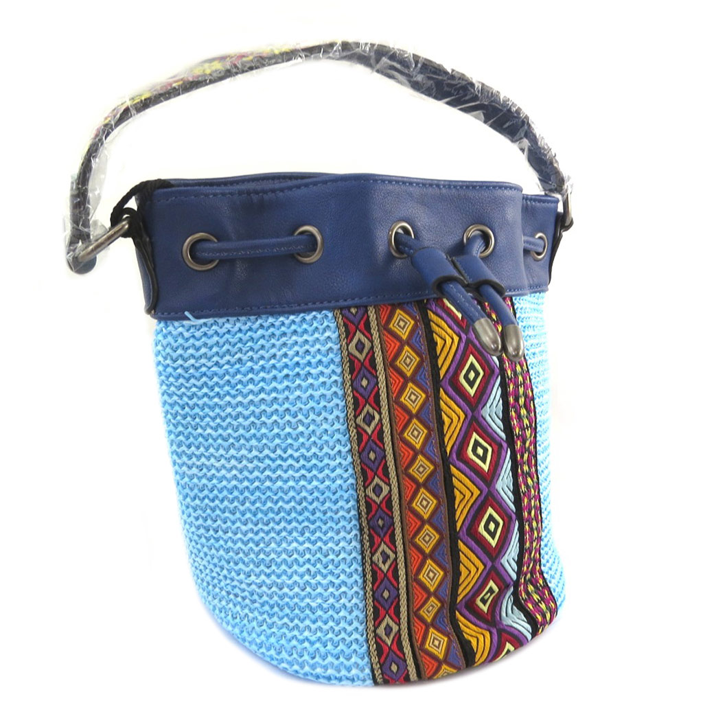 Sac bourse \'Boho\' bleu - 20x18 cm - [P8675]