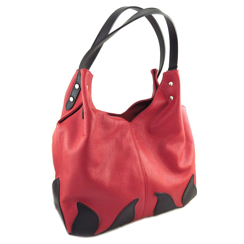 Sac artisanal cuir \'Soleil du Sud\' rouge noir - 38x30x135 cm - [P8998]