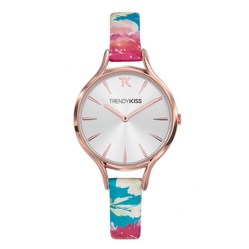 Montre femme \'Trendy\' multicolore doré rosé (floral) - 30 mm - [P9143]