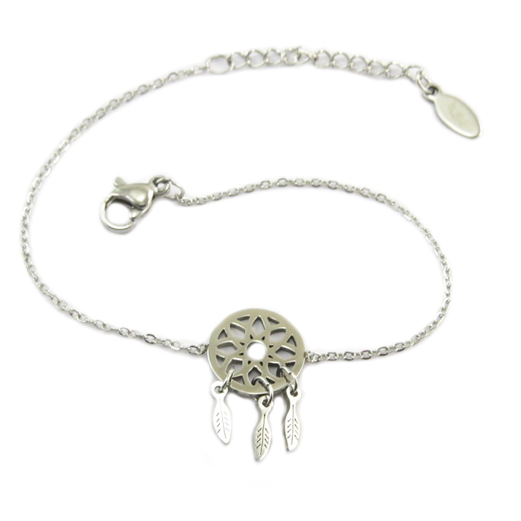 Bracelet acier \'Boho\' argenté (dreamcatcher) - 20x11 mm - [P9169]