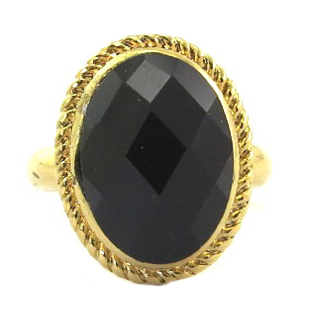 Bague artisanale \'Constantinople\' noir doré - 19x13 mm - [P9311]