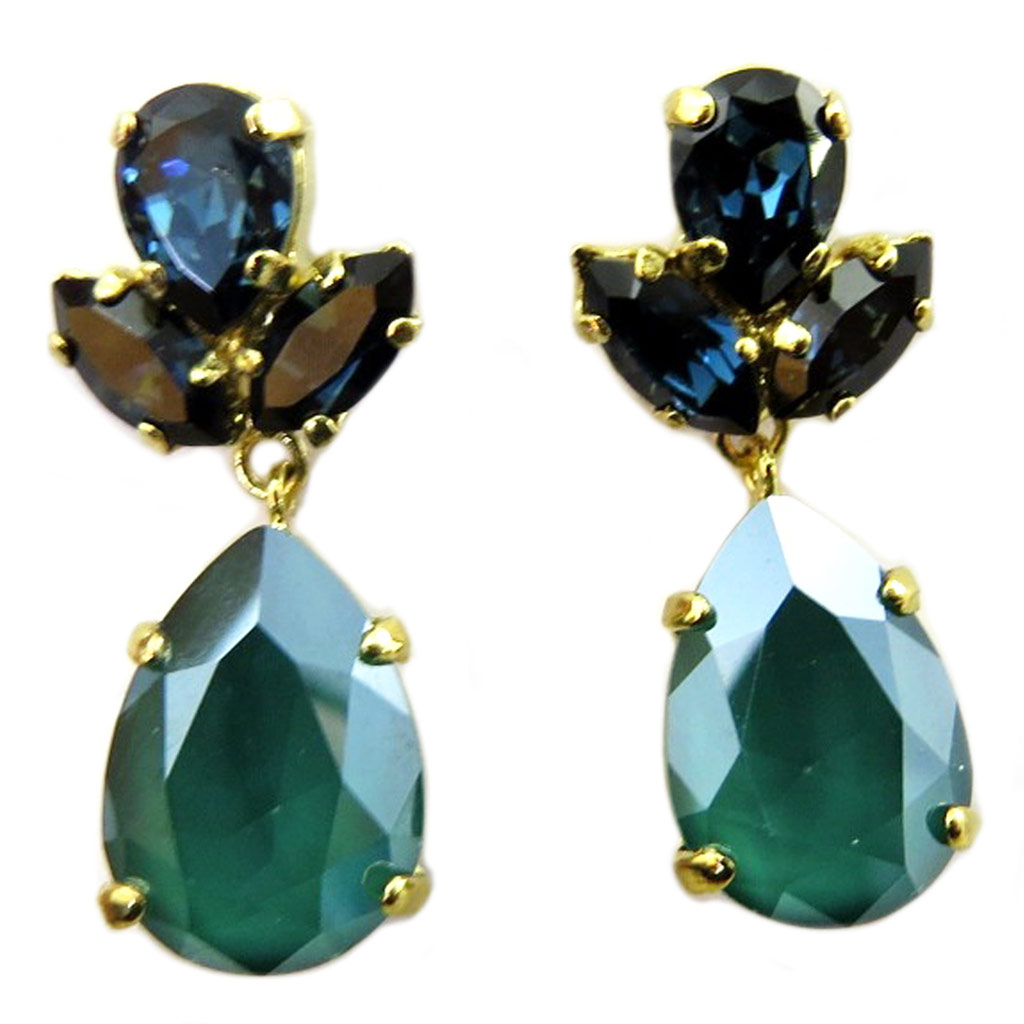 Boucles artisanales \'Constantinople\' vert bleu doré - 30x17 mm - [P9334]