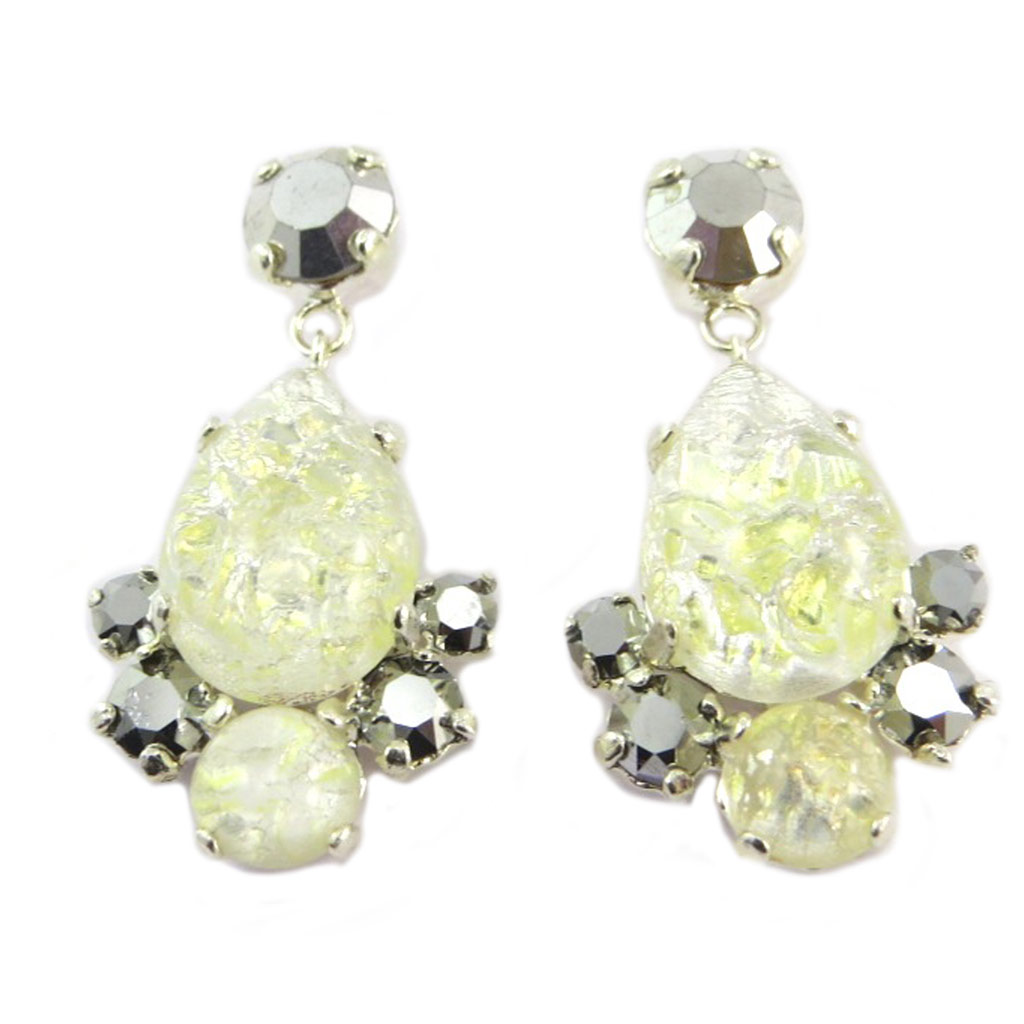 Boucles artisanales \'Constantinople\' beige gris argenté - 30x17 mm - [P9359]