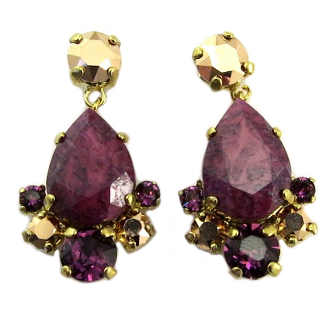 Boucles artisanales \'Constantinople\' violet rosé doré - 30x17 mm - [P9363]