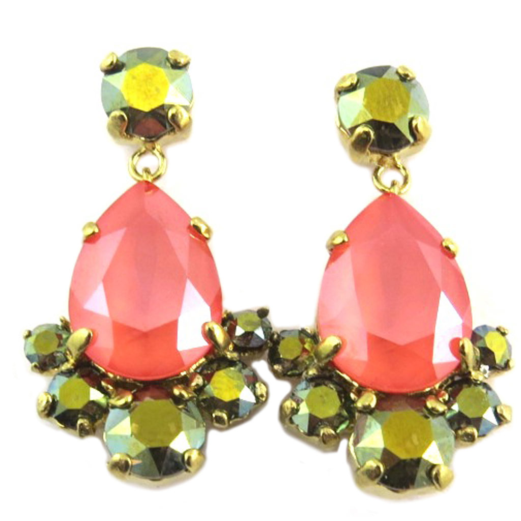 Boucles artisanales \'Constantinople\' corail olive doré - 30x17 mm - [P9365]