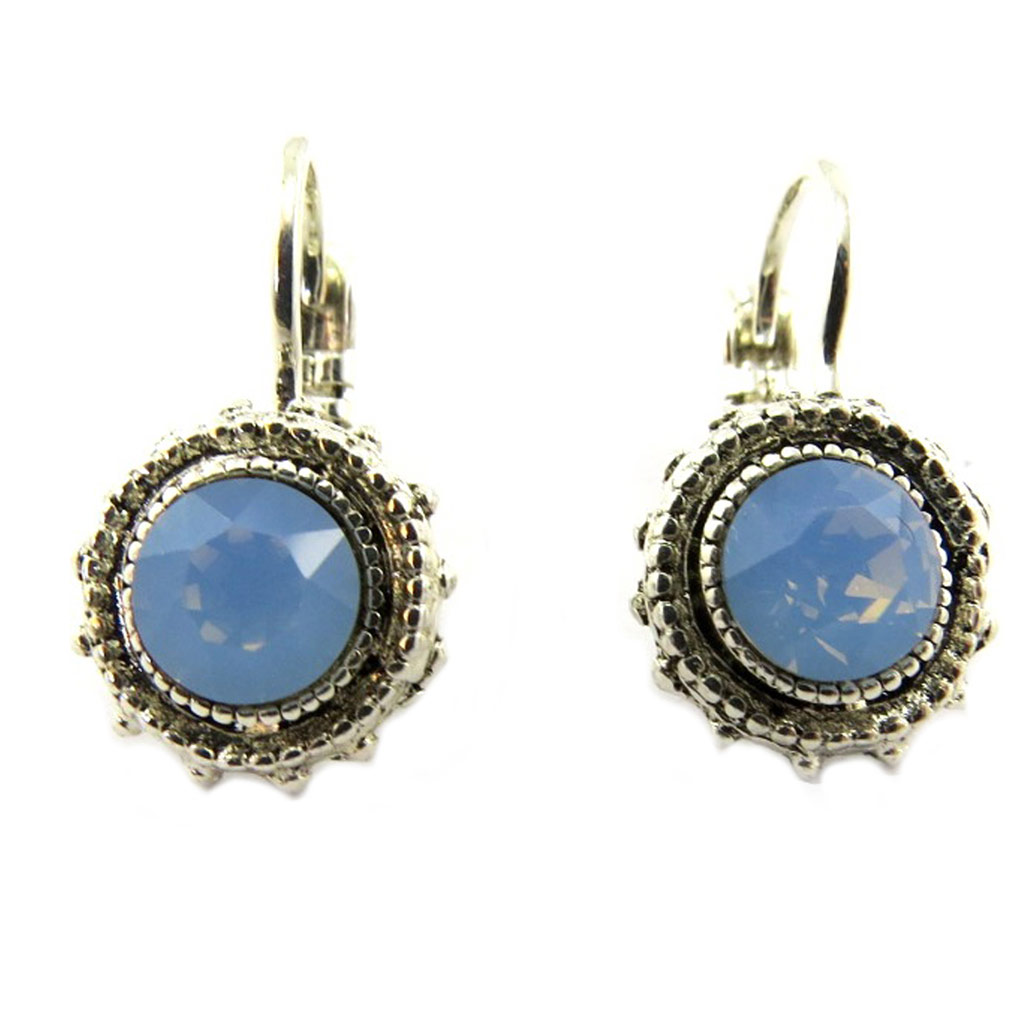 Dormeuses artisanales \'Constantinople\' bleu opalescent argenté - 10 mm - [P9382]