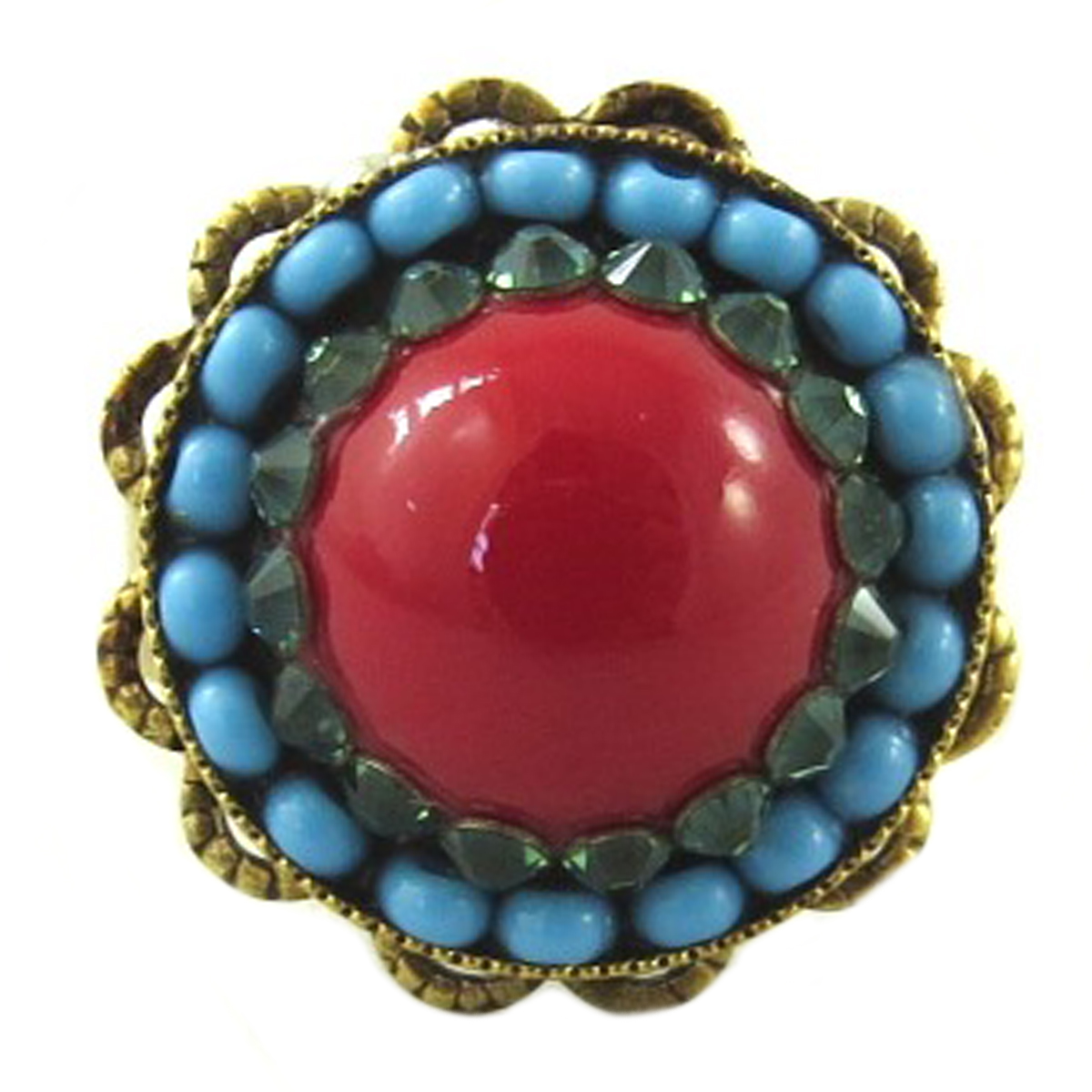 Bague artisanale \'Mythique Syracuse\' rouge bleu doré - 18 mm - [P9709]