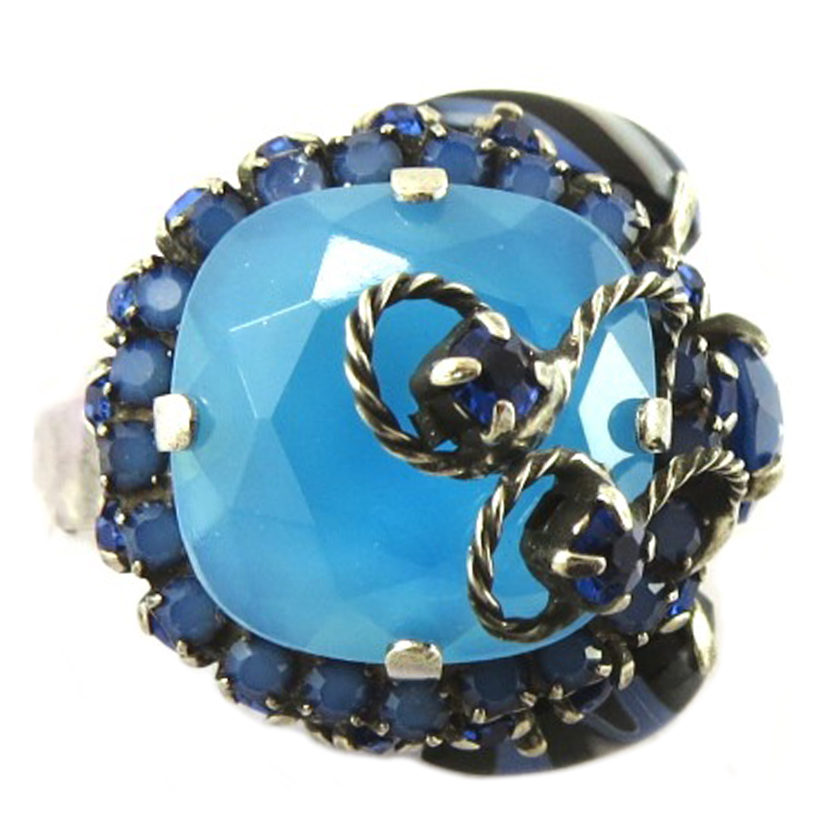 Bague artisanale \'Mythique Syracuse\' bleu argenté - 22 mm - [P9721]