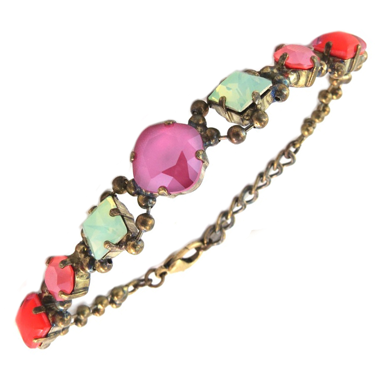 Bracelet artisanal \'Mythique Syracuse\' rose vert corail doré - [P9731]