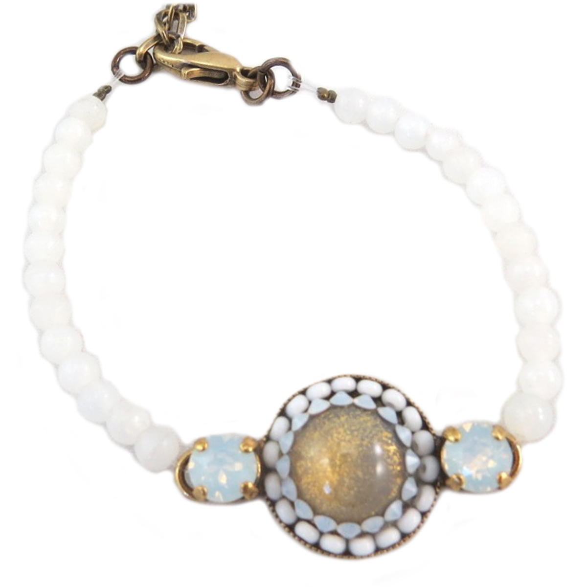 Bracelet artisanal \'Mythique Syracuse\' blanc champagne doré - 30x17 mm - [P9737]