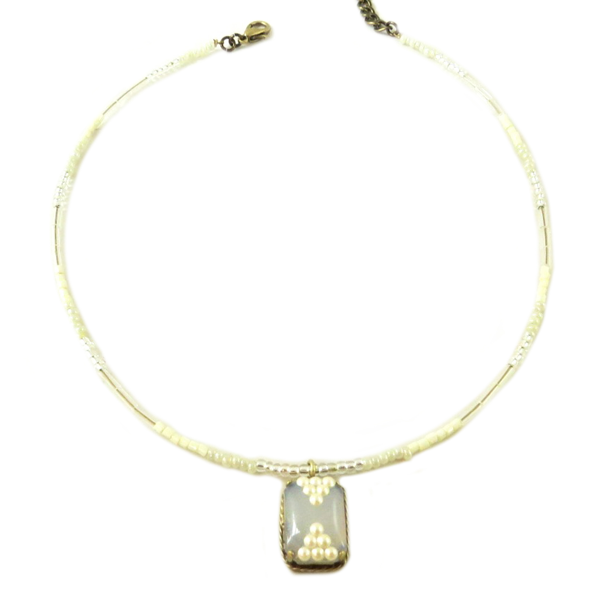 Collier artisanal \'Mythique Syracuse\' blanc argenté - 18x11 mm - [P9739]
