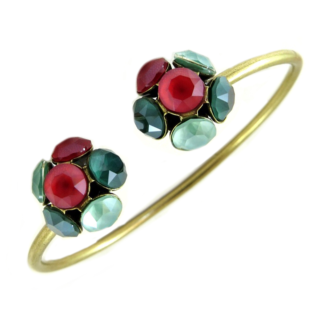 Bracelet artisanal \'Mythique Syracuse\' vert rouge doré - rosace fleurs 9x7 mm - [P9743]