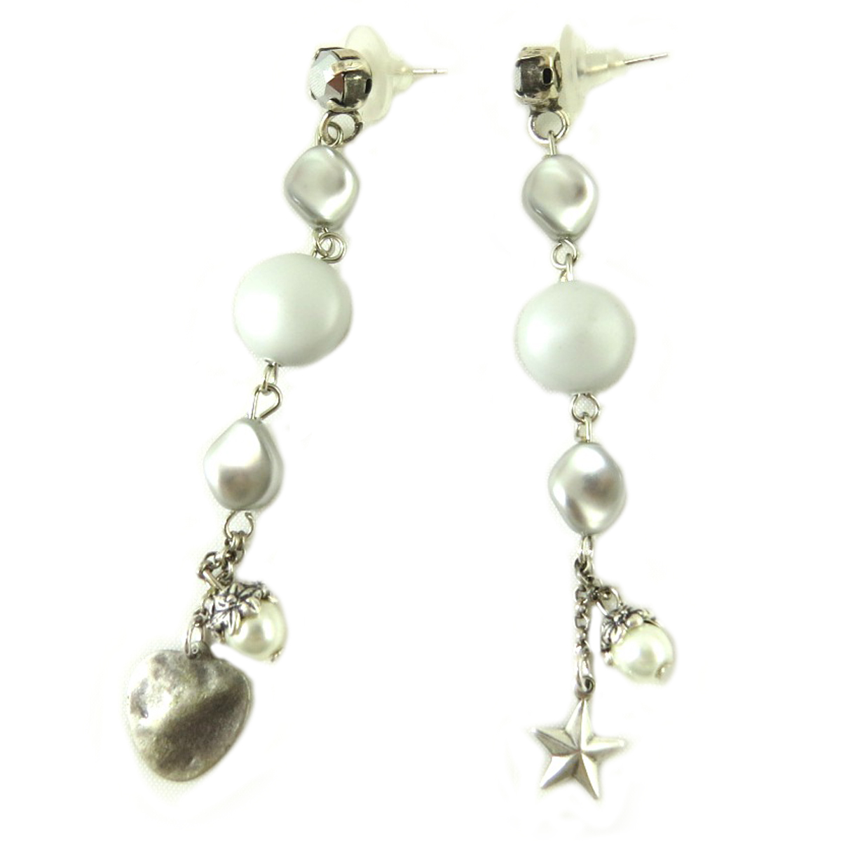 Boucles d\'oreilles artisanales \'Mythique Syracuse\' blanc argenté - 70x10  mm - [P9751]