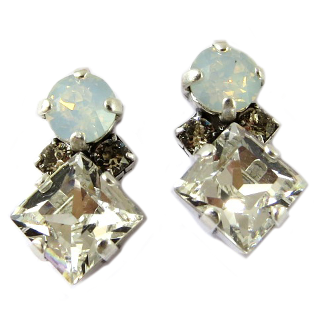 Boucles artisanales \'Mythique Syracuse\' blanc gris argenté  - 19x10 mm - [P9755]