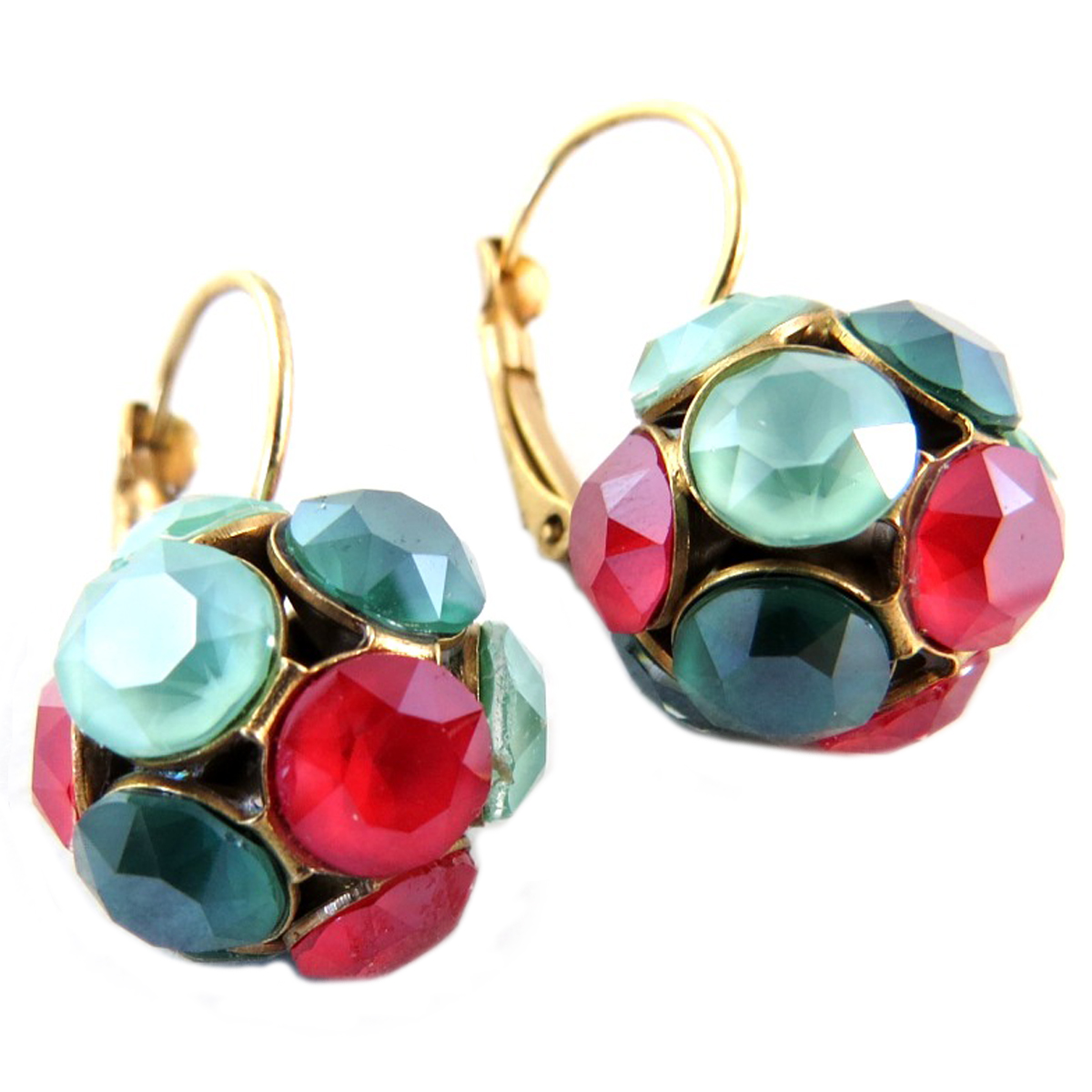 Dormeuses artisanales \'Mythique Syracuse\' rouge vert doré  - 14 mm - [P9771]