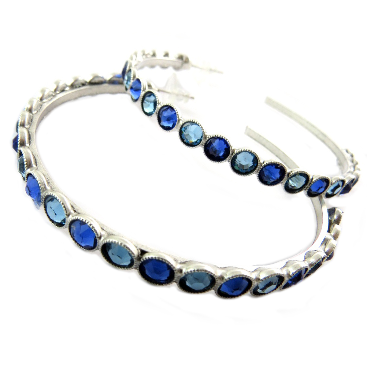 Créoles artisanales \'Mythique Syracuse\' bleu argenté - 62x5 mm - [P9784]