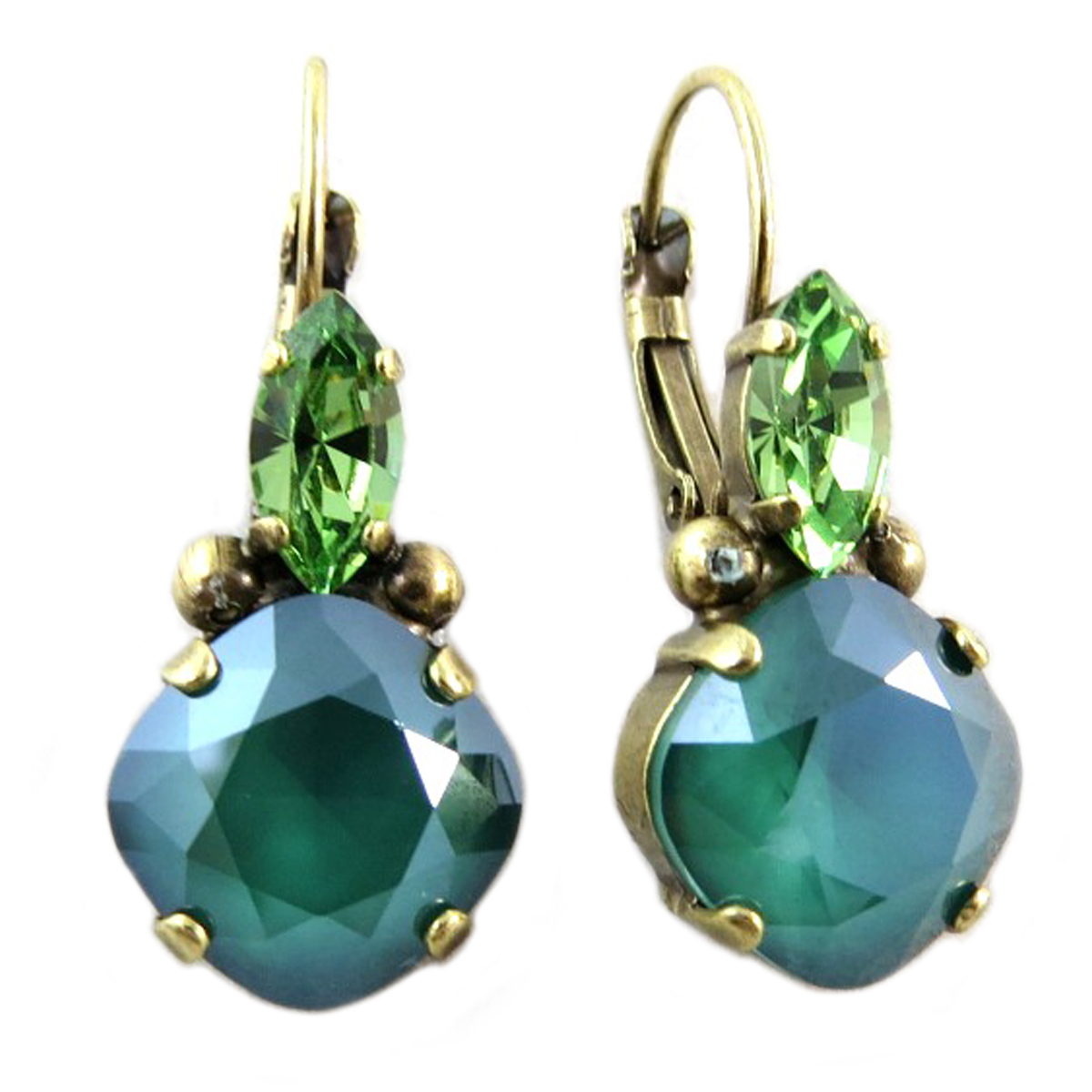 Dormeuses artisanales \'Mythique Syracuse\' vert doré  - 22x10 mm - [P9795]