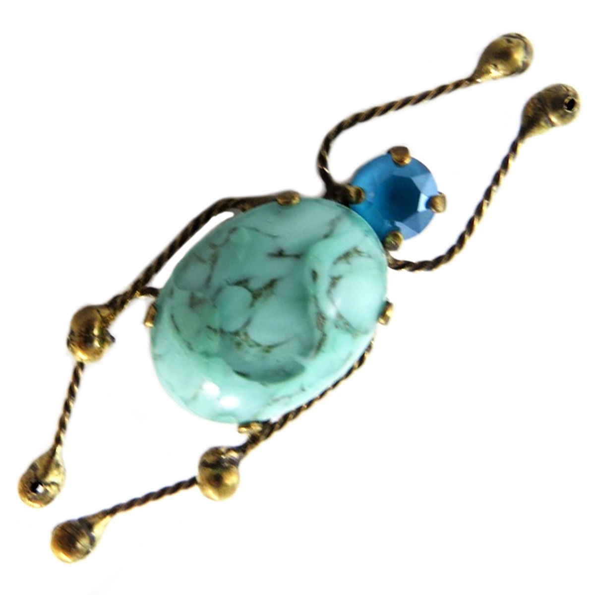 Broche artisanale \'Mythique Syracuse\' turquoise doré (scarabée) - 50x20 mm - [P9799]