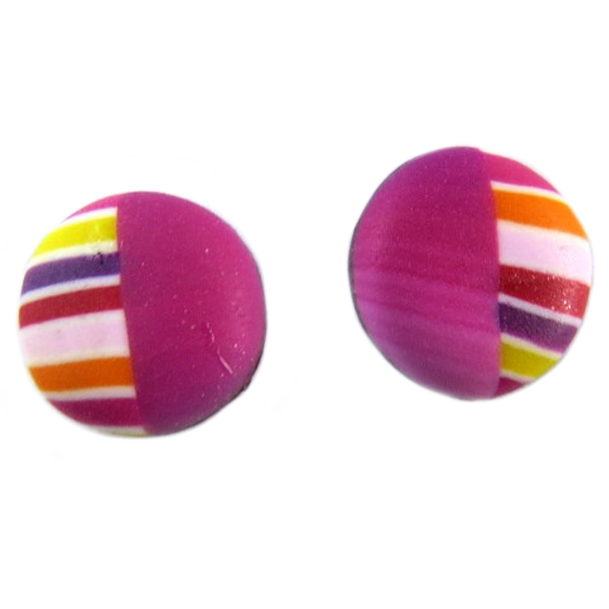Boucles d\'oreilles artisanales \'Colombine & Arlequin\' rose multicolore - 9 mm - [P9829]