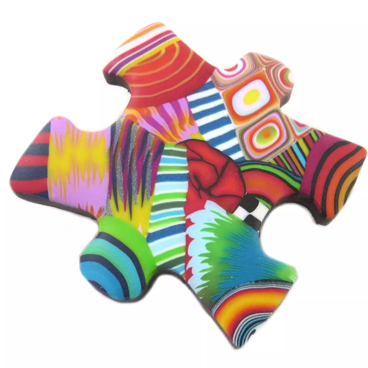 les trésors de lily Broche artisanale 'Colombine & Arlequin' multicolore (puzzle) 45x43 mm [P9843]